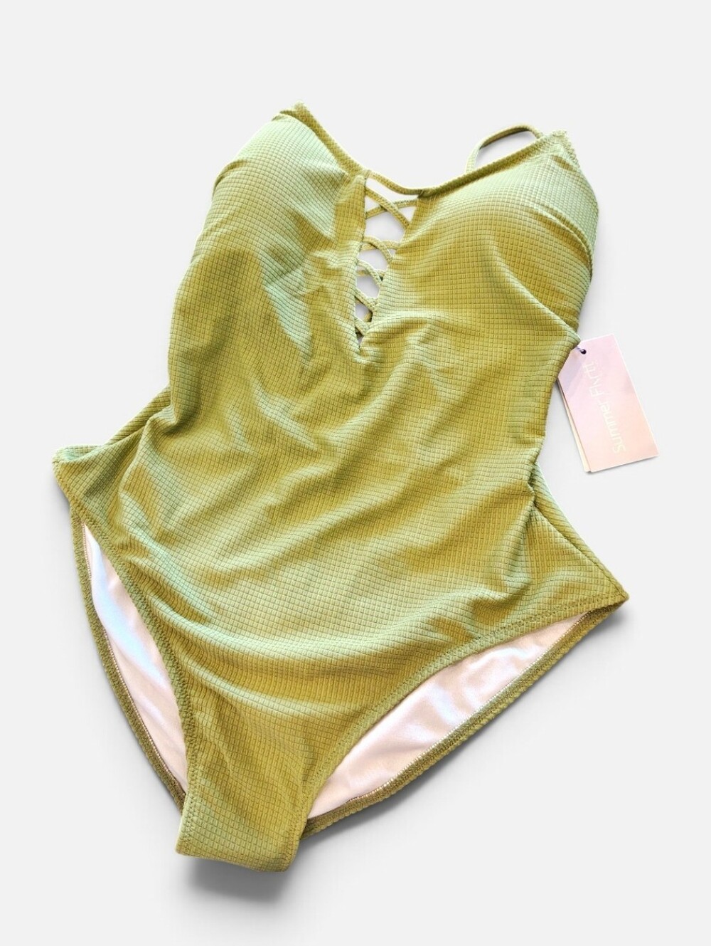 New Green One Piece Bikini Size XL Low Back Swimsuit By Gottex Criss Cross Front